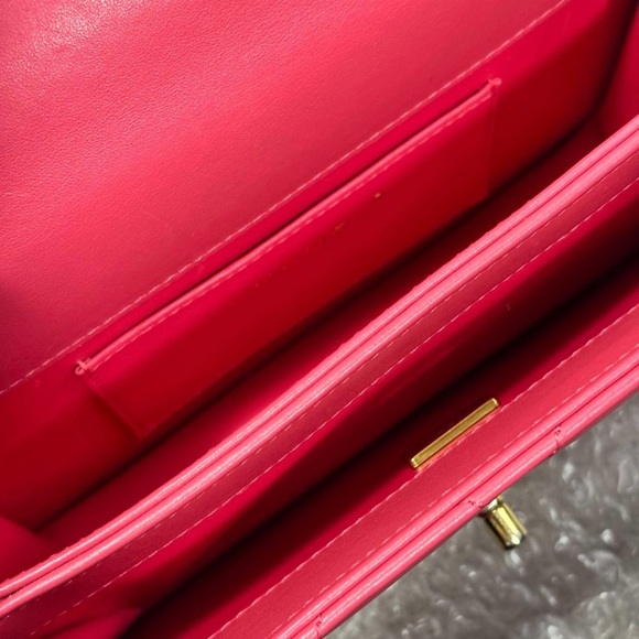 CHANEL Pink Lambskin Mini Flap Bag w/ Top Handle - Picture 5 of 15